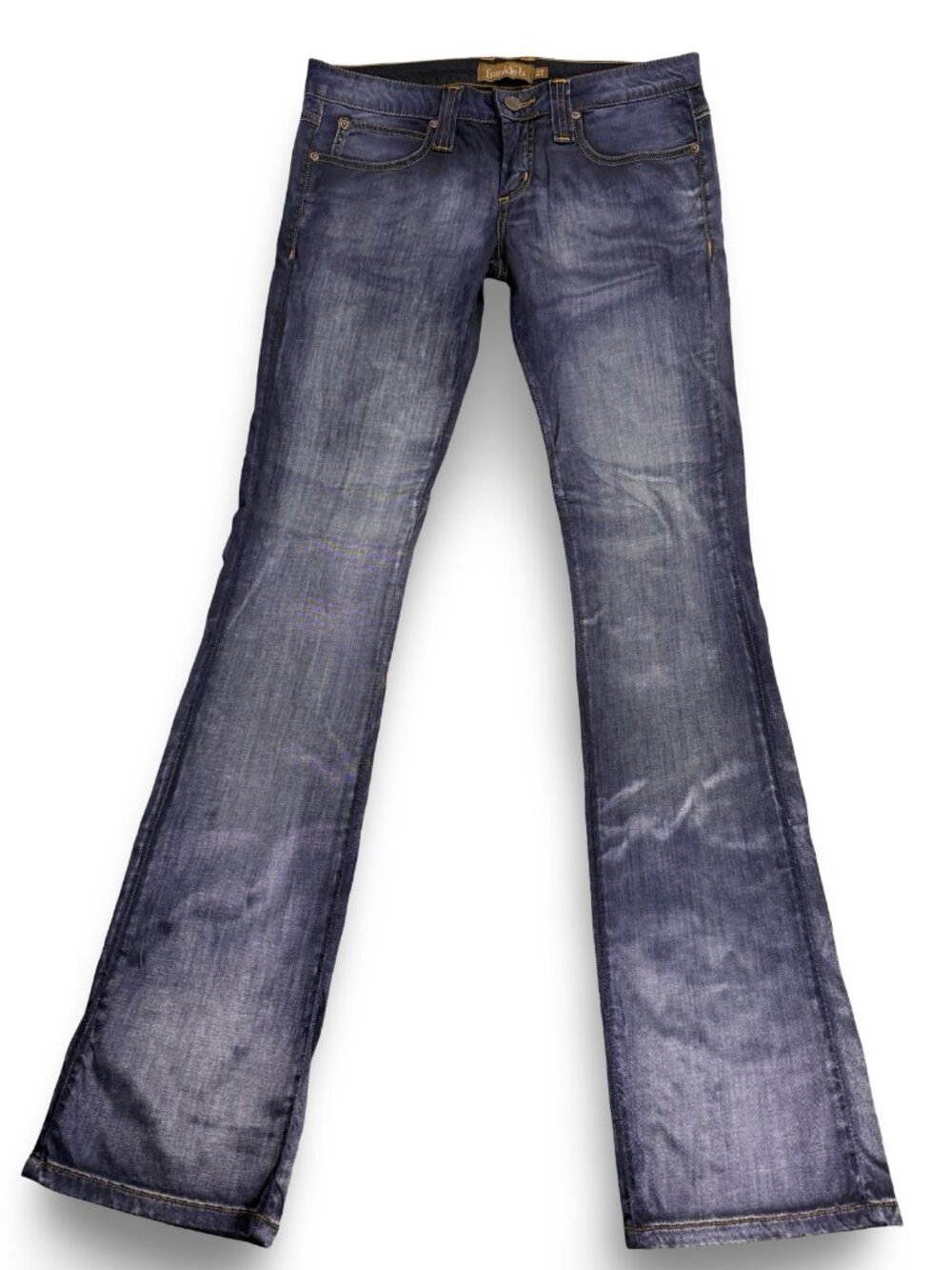 VTG Frankie B Low Rise Flare Jeans Womens 27 Y2K Blue Luster Shimmer Bootcut USA